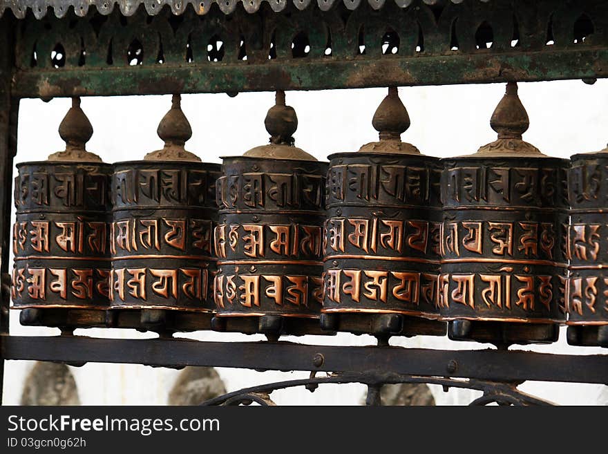 Some buddhist parayer wheels at kathmandu. Some buddhist parayer wheels at kathmandu