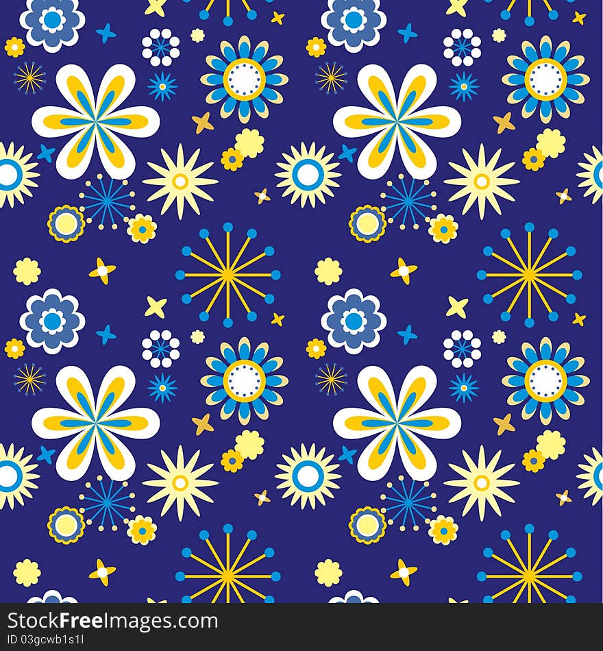 Seamless floral pattern flowers at dark blue background. Seamless floral pattern flowers at dark blue background