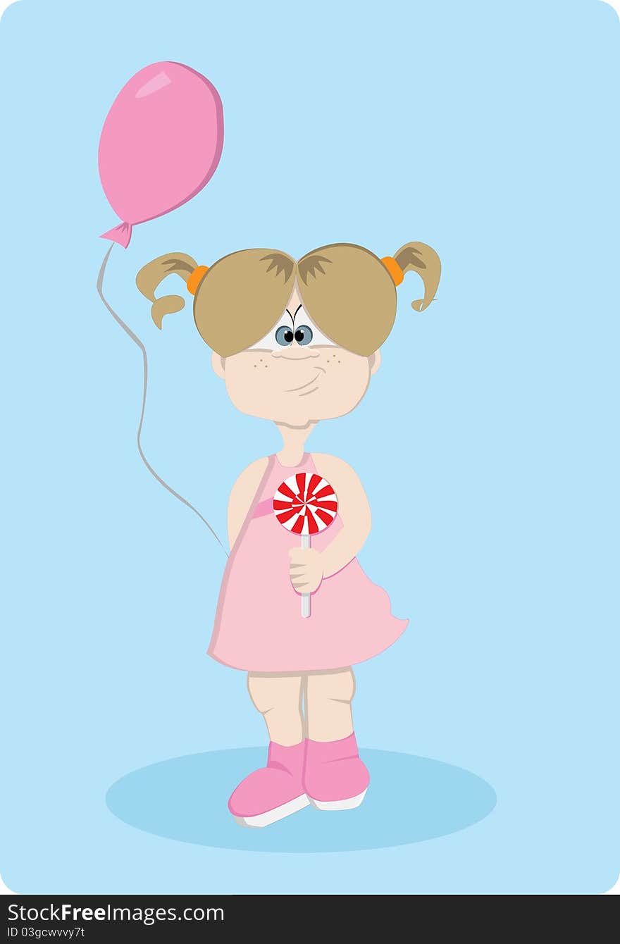 A small girl with candy and a balloon. Vector format. No gradients used. A small girl with candy and a balloon. Vector format. No gradients used.