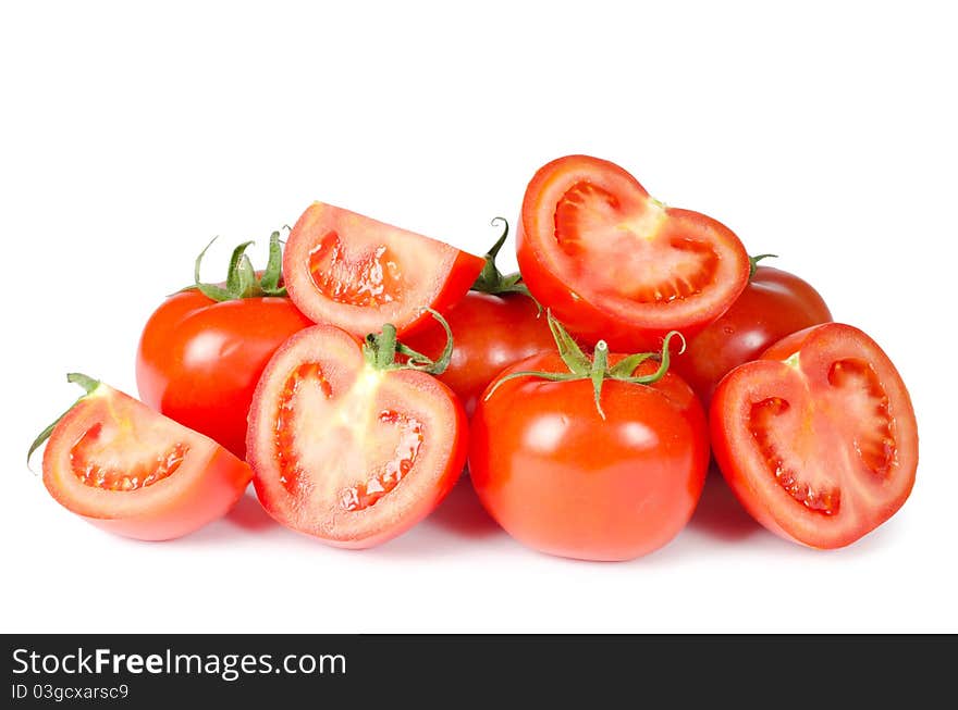 Red fresh tomato isolated on white background