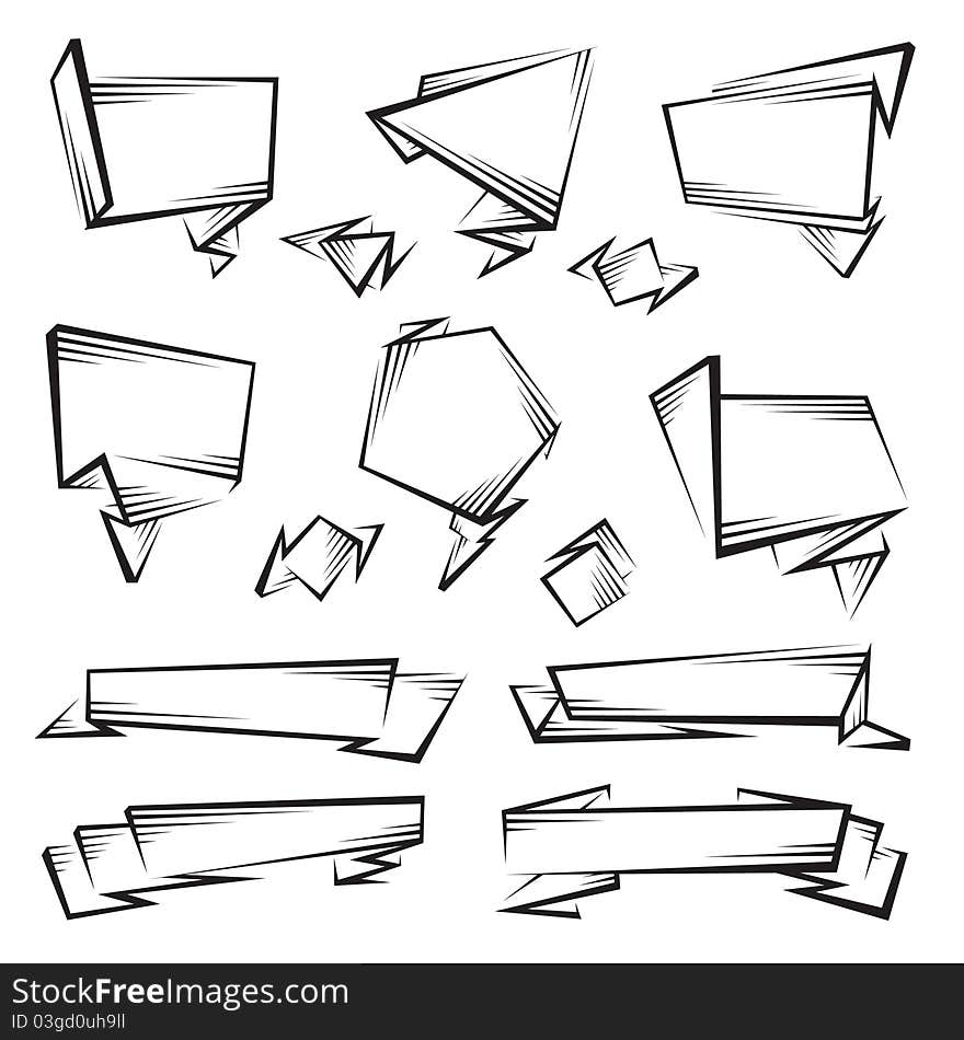 Set of monochrome origami speech bubbles. Set of monochrome origami speech bubbles