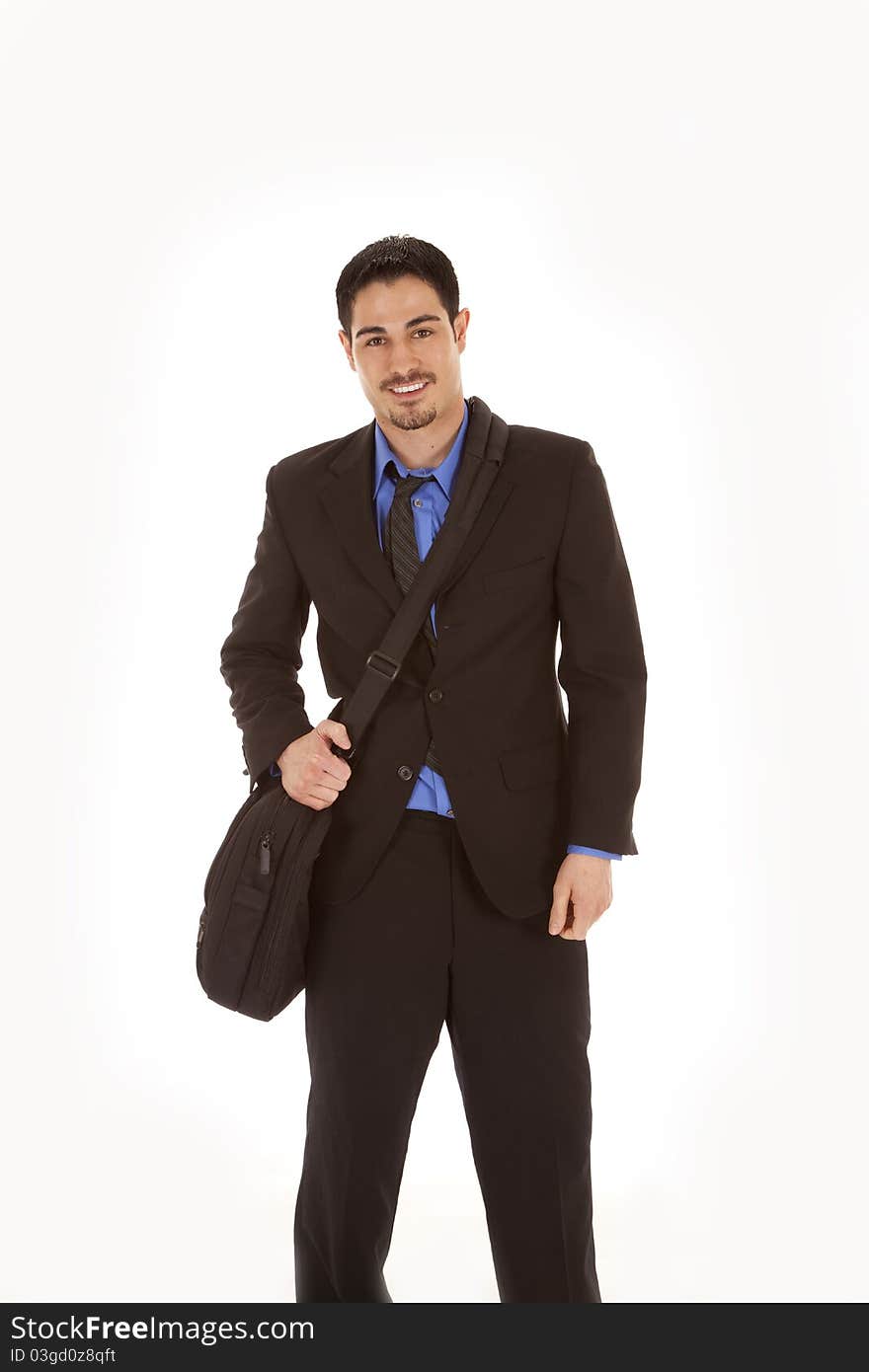 Man in suit with smile and bag