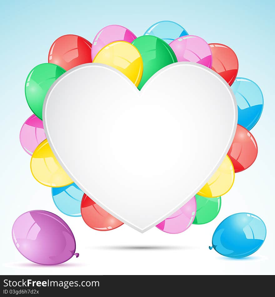 Illustration of colorful balloon in side of heart shape card. Illustration of colorful balloon in side of heart shape card