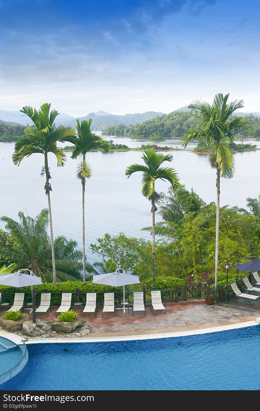 Swimming pool with view on the Tropical Lake Resort. Swimming pool with view on the Tropical Lake Resort