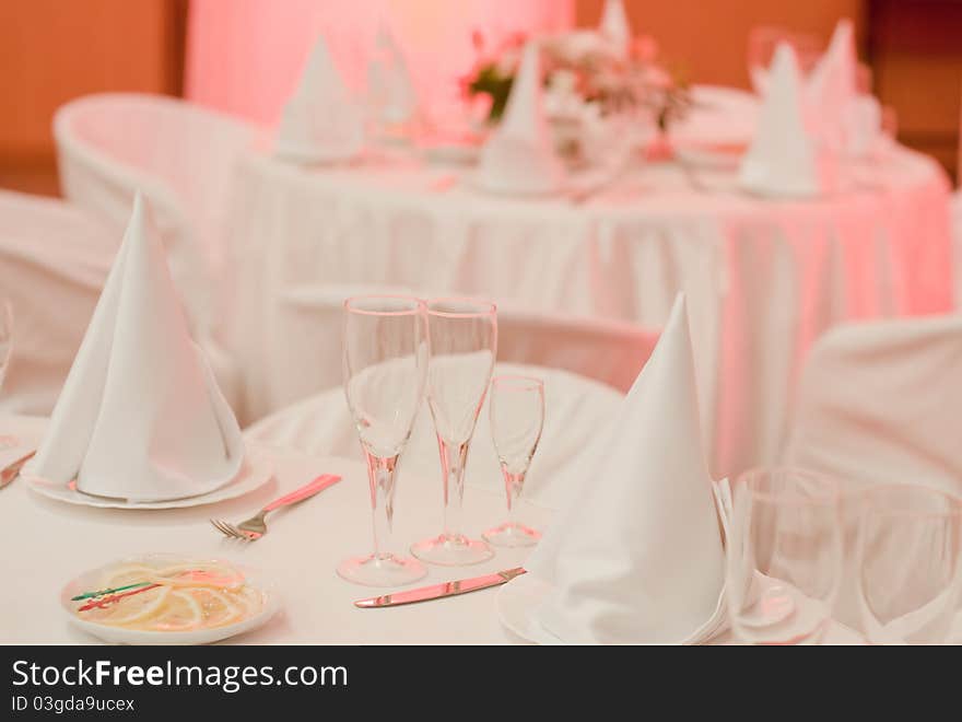 Banquet table with flowers indoors