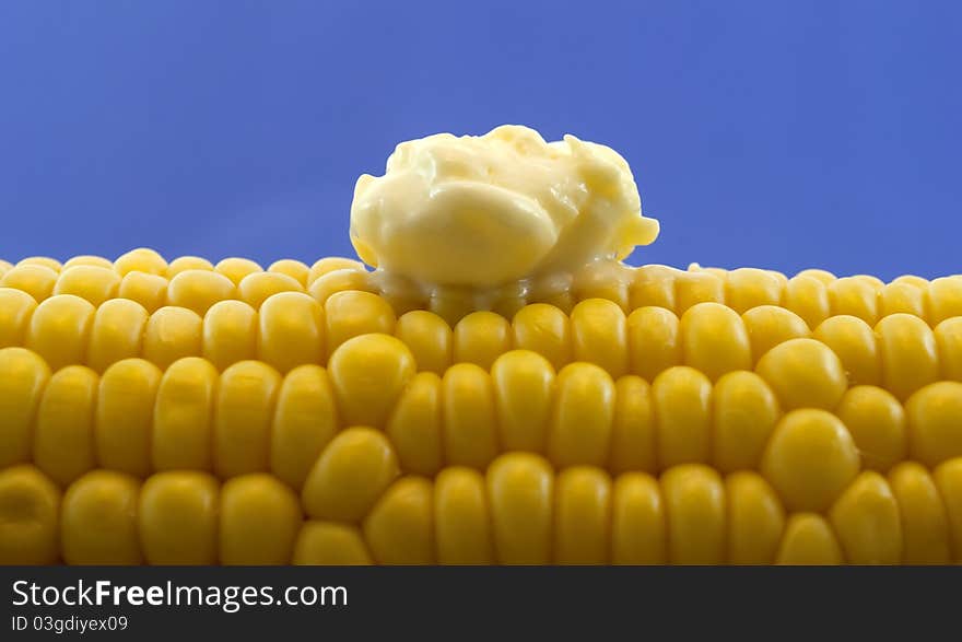 Cob with mayonnaise macro close-up photography