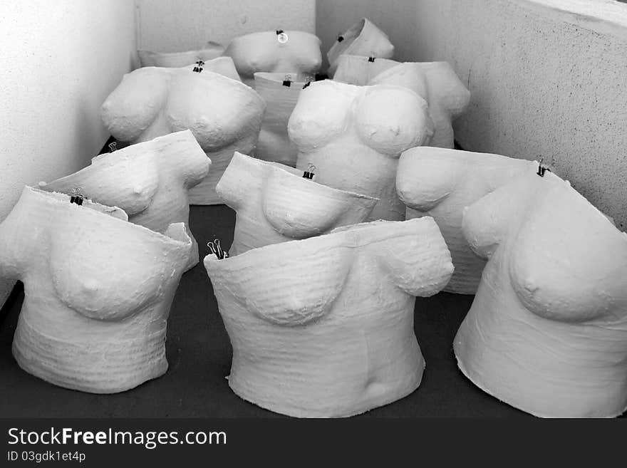 Several molds of the female torso. Several molds of the female torso