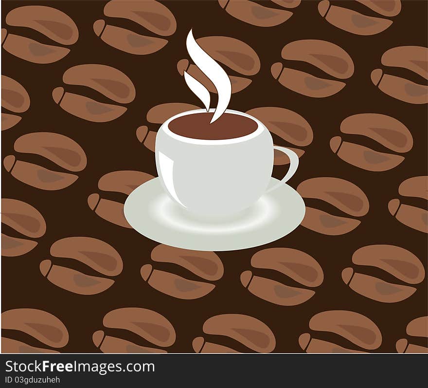 Illustration of a cup of coffee and coffee beans background