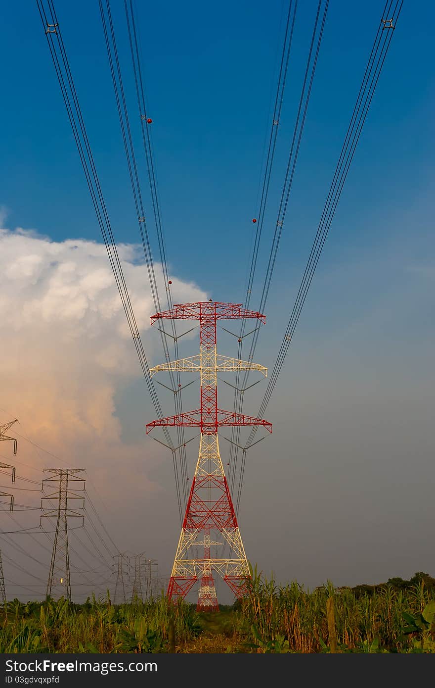 Blue sky of Electricity pylons at sunset. Blue sky of Electricity pylons at sunset