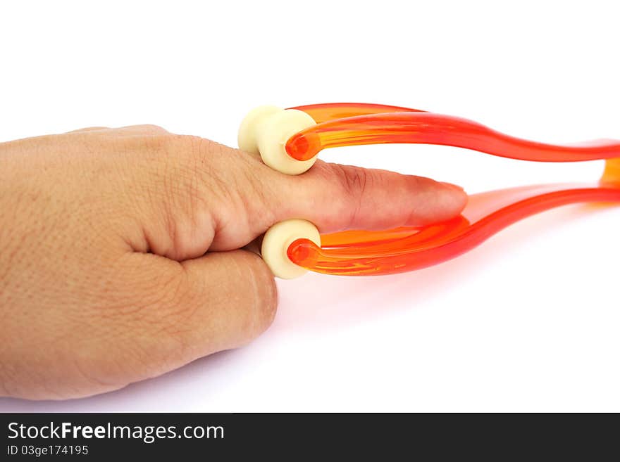 Hand with massager isolated on white background. Hand with massager isolated on white background.