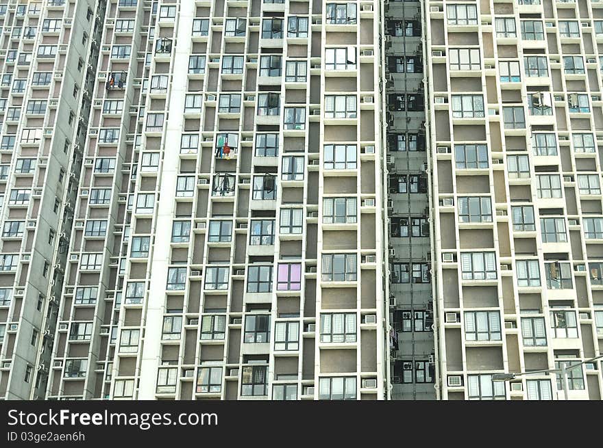 Many balconies of a building in town