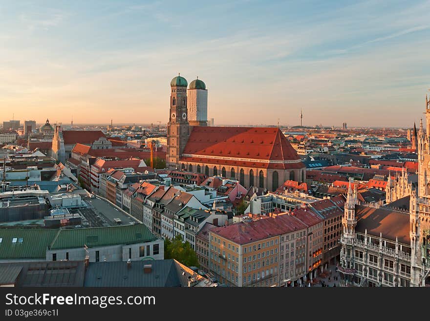 View at the famous Frauenkirche church in Munich, Germany