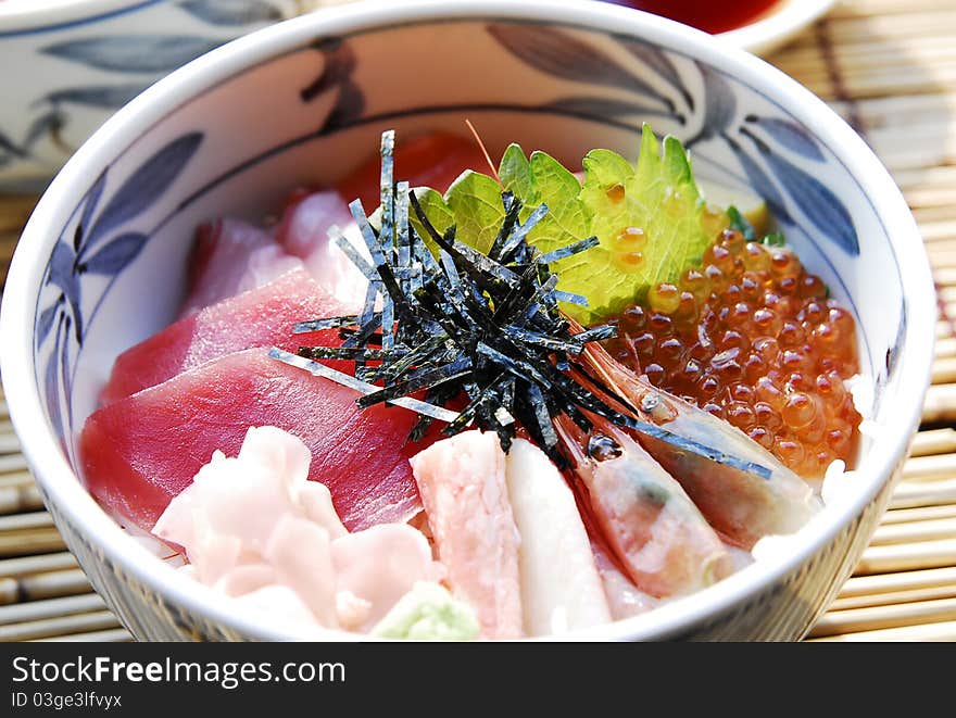 Japanese food rice with fish and green tea