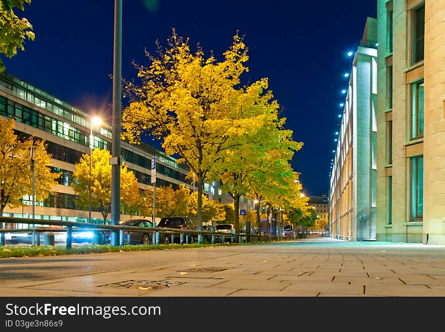 View at the Munich street at night