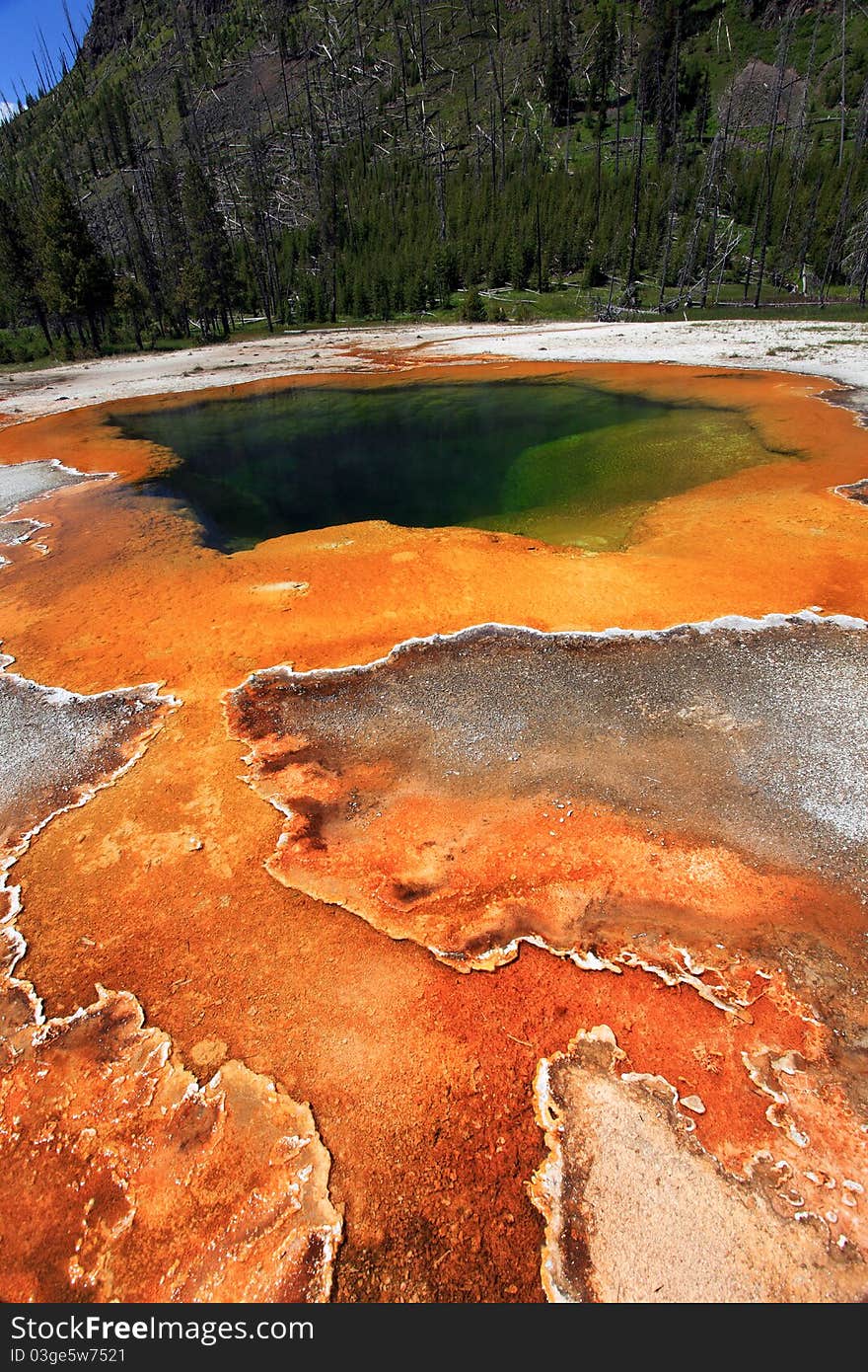 Emerald pool in the Black Sand Basin Scenic Area,South Yellowstone National Park.wyoming. USA