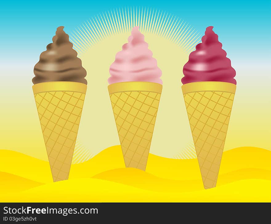 Ice creams in sand