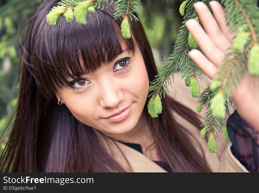 Face of the young beautiful woman outdoors. Face of the young beautiful woman outdoors