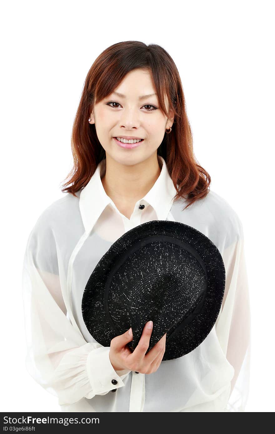 Portrait of young japanese woman with a hat. Portrait of young japanese woman with a hat