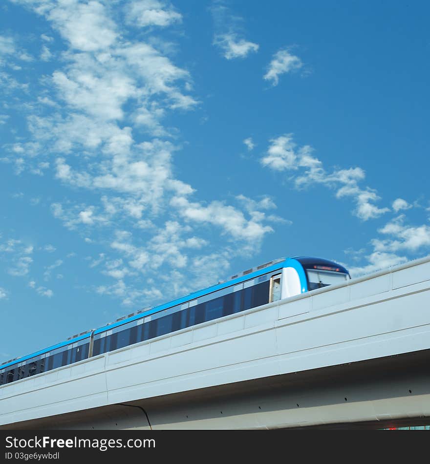 High-speed train traveling on the bridge