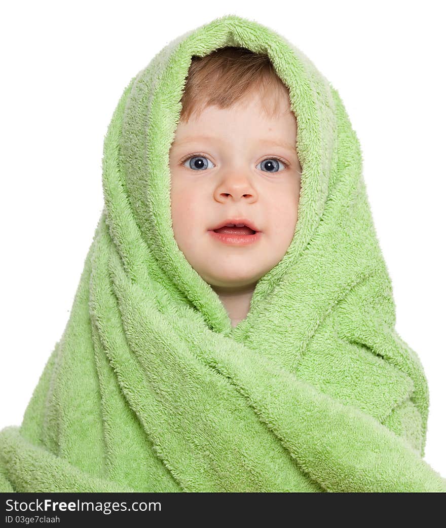 Baby in the towel isolated on white