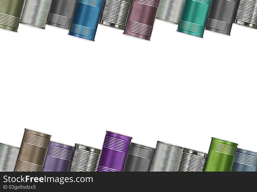 Frame of variety cans , isolated on white Background