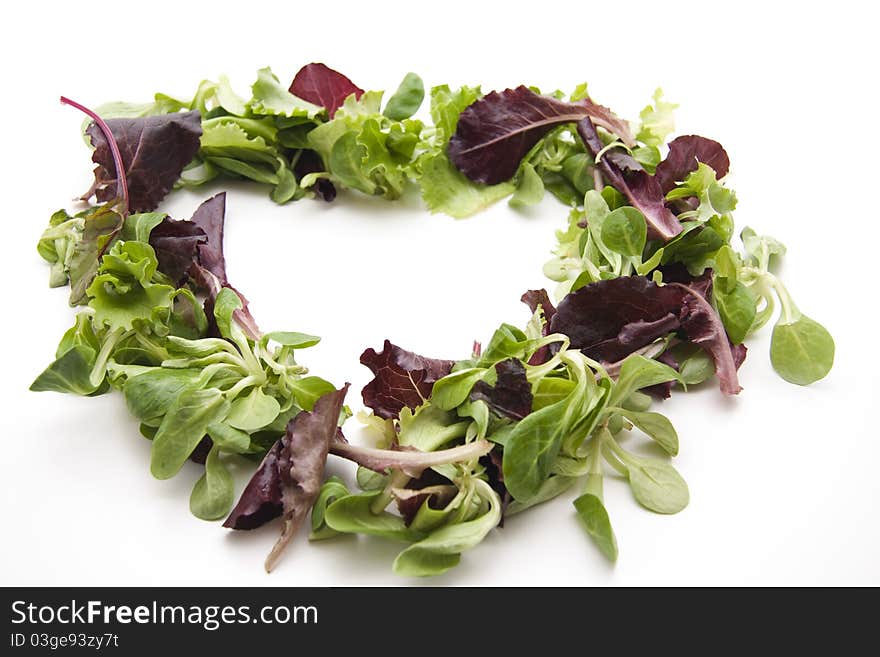 Mixed salad in the form of one heart