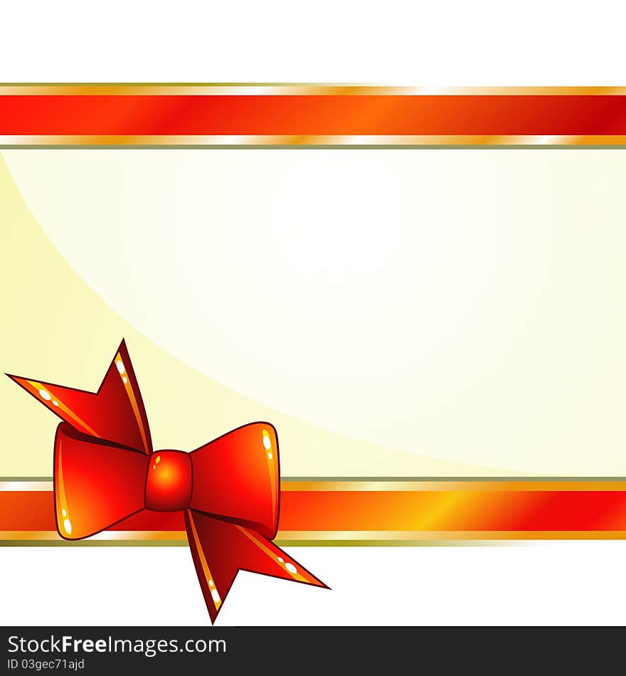 Background with red glossy ribbons and bow in corner. Background with red glossy ribbons and bow in corner