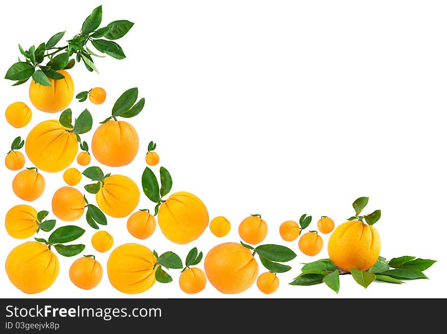 Oranges making a border isolated on a white background