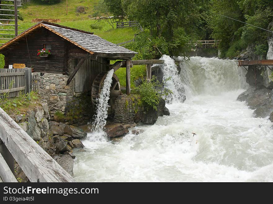 Watermill and mountain brook in Hinterbichl village