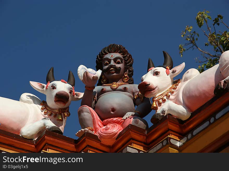 Traditional statues of gods and goddesses in the Hindu temple, south India, Kerala