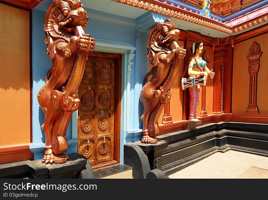 Traditional statues of gods and goddesses in the Hindu temple, south India, Kerala