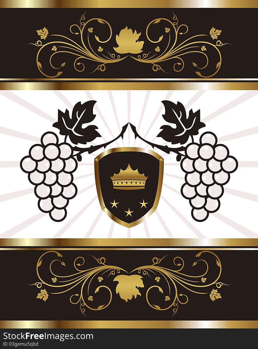 Illustration golden background with grapevine - vector