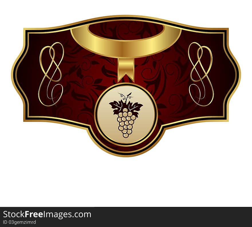 Illustration vintage gold label with grapevine - vector