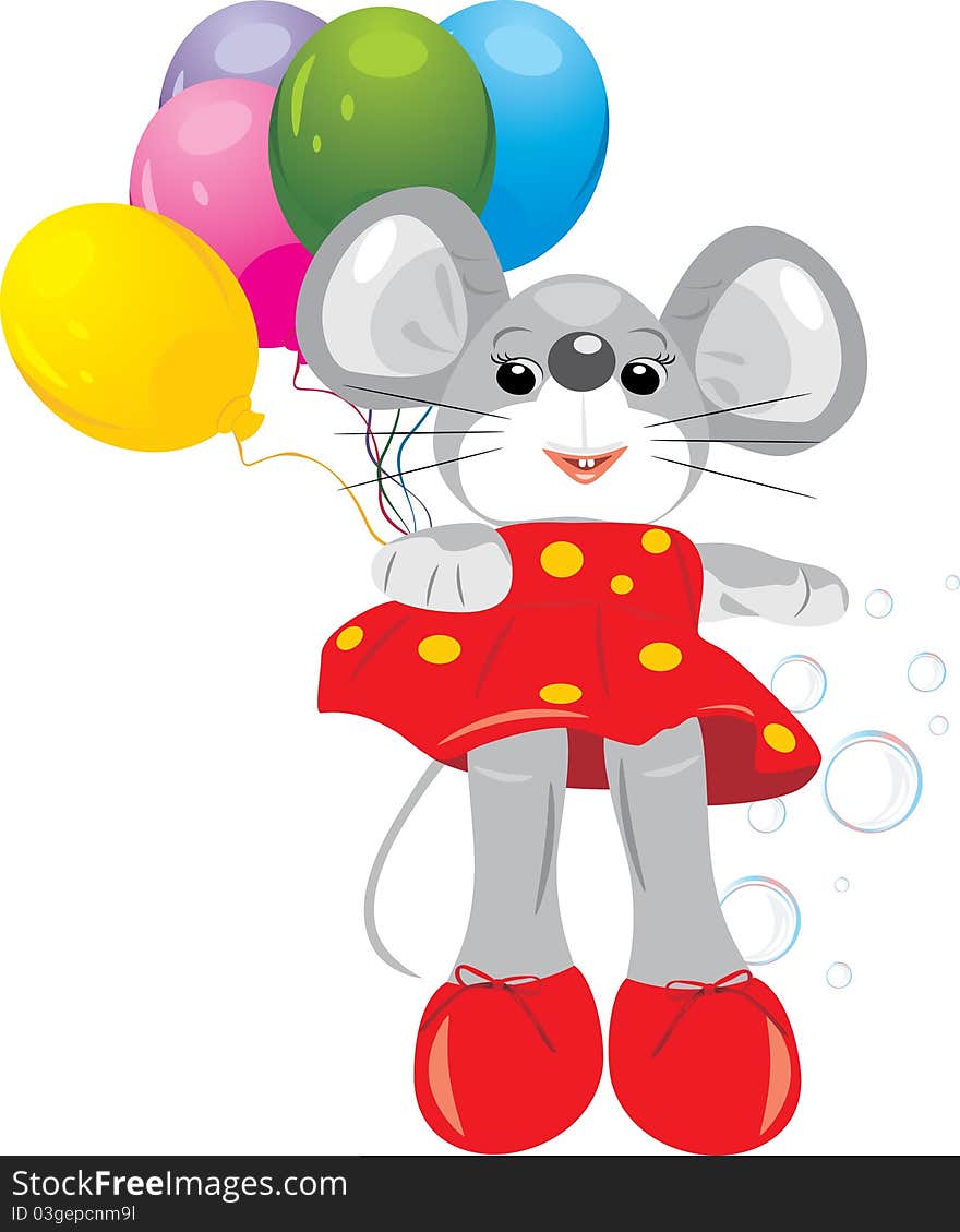 Mouse toy with colorful balloons. Illustration