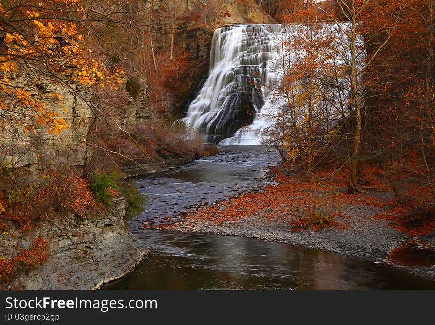 Evening at Ithaca Falls in late fall, Closer view. Ithaca, NY. Evening at Ithaca Falls in late fall, Closer view. Ithaca, NY