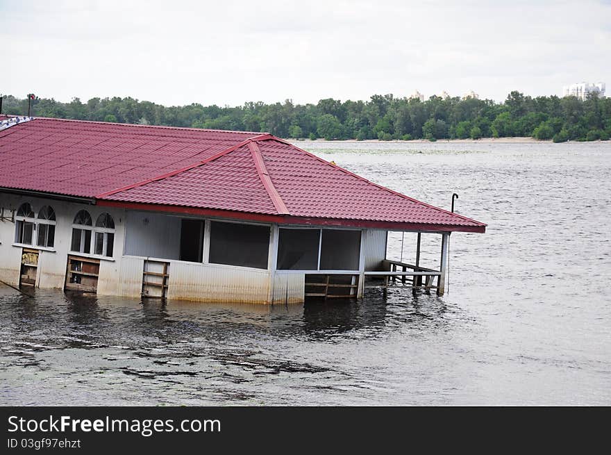 Building has sunk in the water. Building has sunk in the water