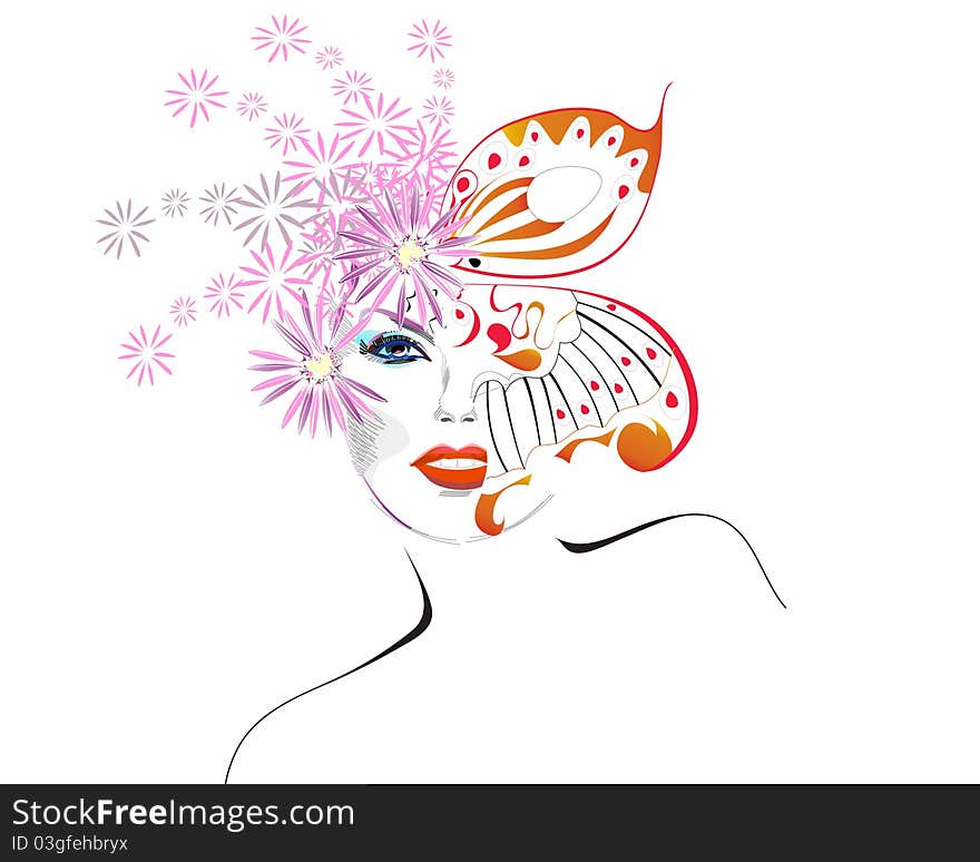 Abstract female face with flowers