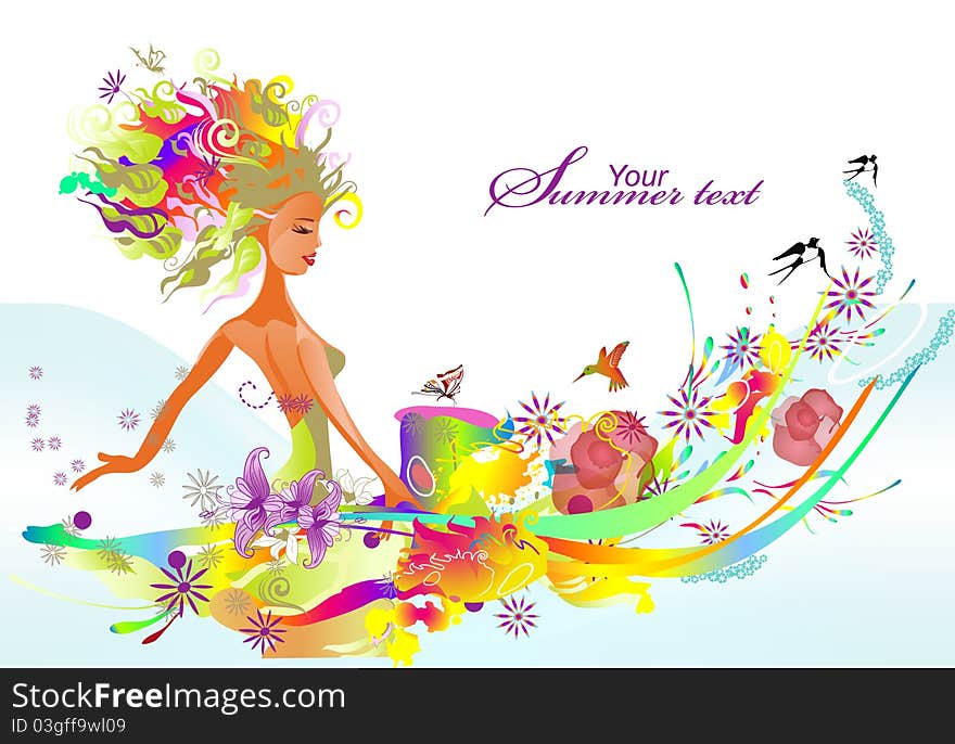 Abstract summer girl with colorfull splashes