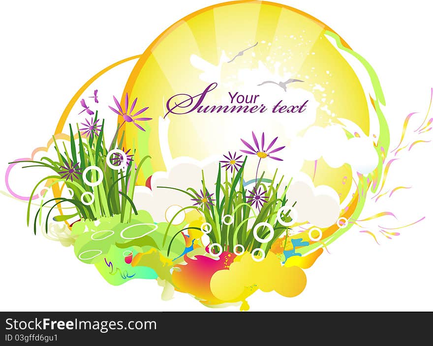 Summer background with grass and flowers