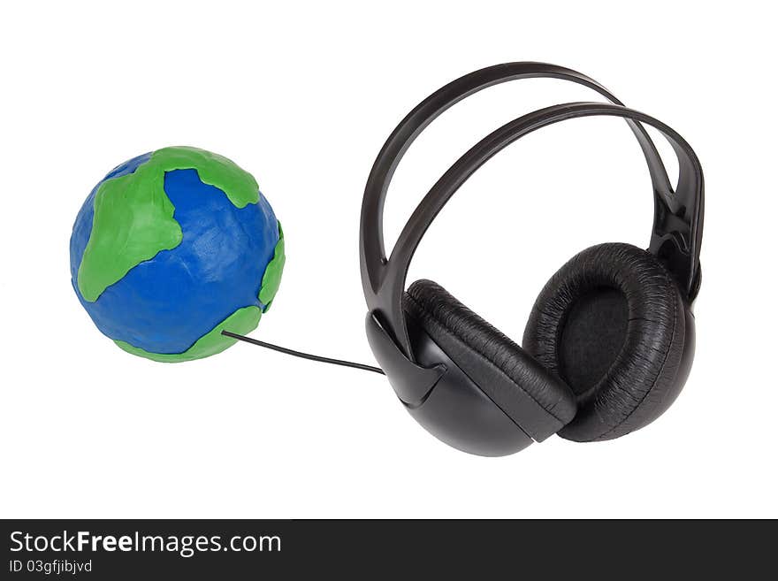 Plasticine Globe and headphones on a white background