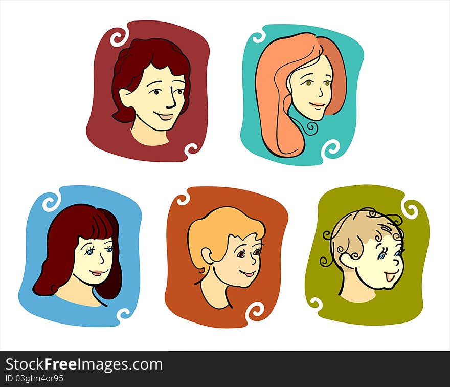 Vector drawing of portraits of family members. Vector drawing of portraits of family members