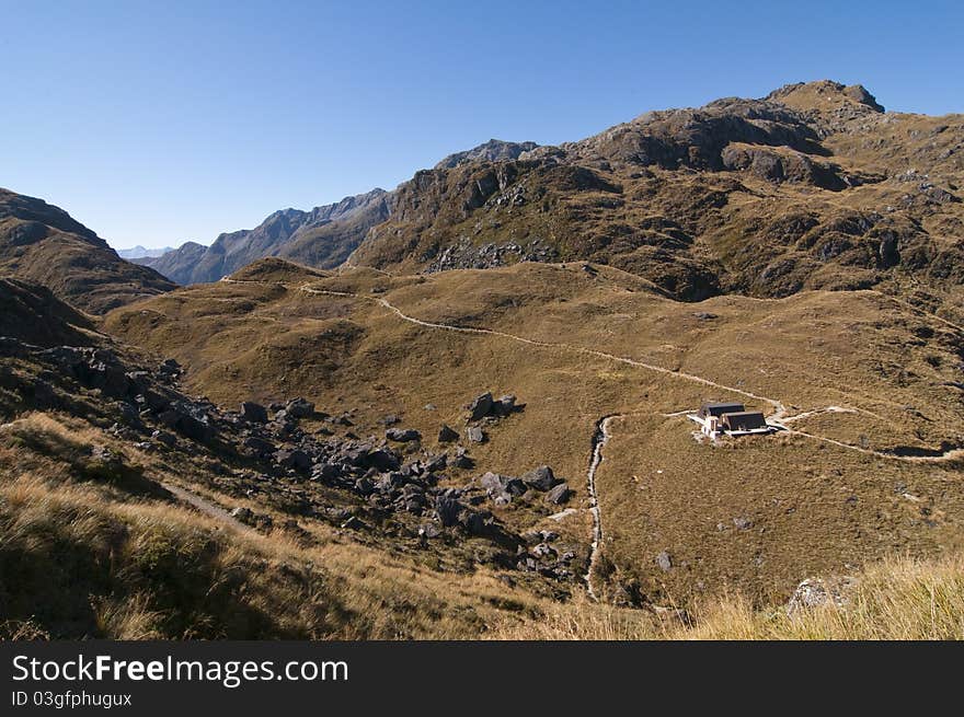 Overlooking Harris Shelter from Conical Hill - Routeburn Track, New Zealand