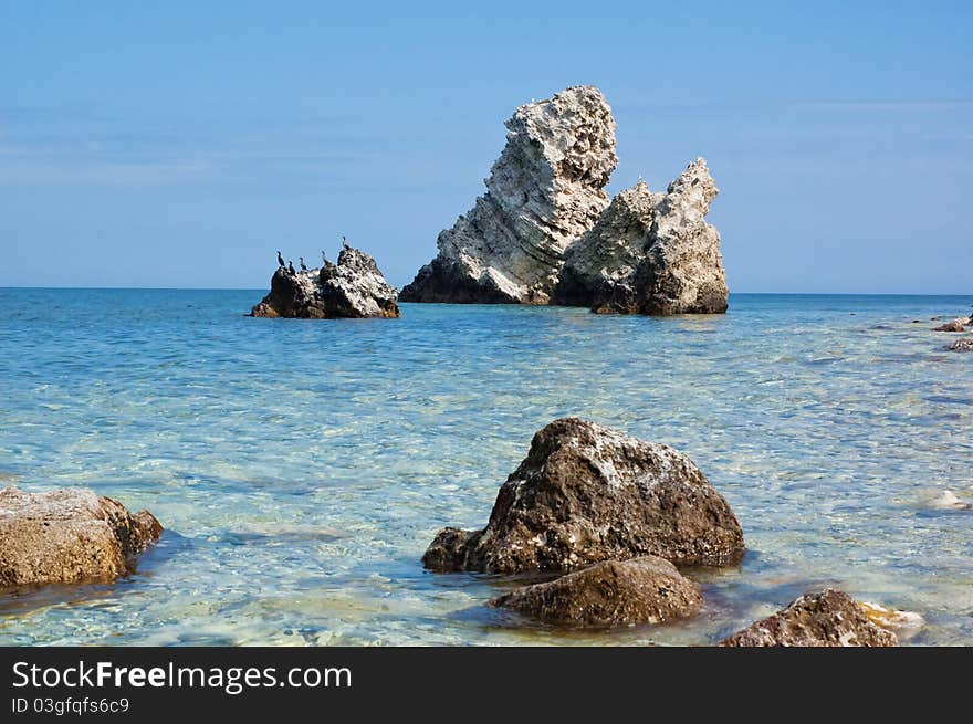 Sea rocks at Dzhangul, Tarkhankut peninsula in Crimea, Ukraine