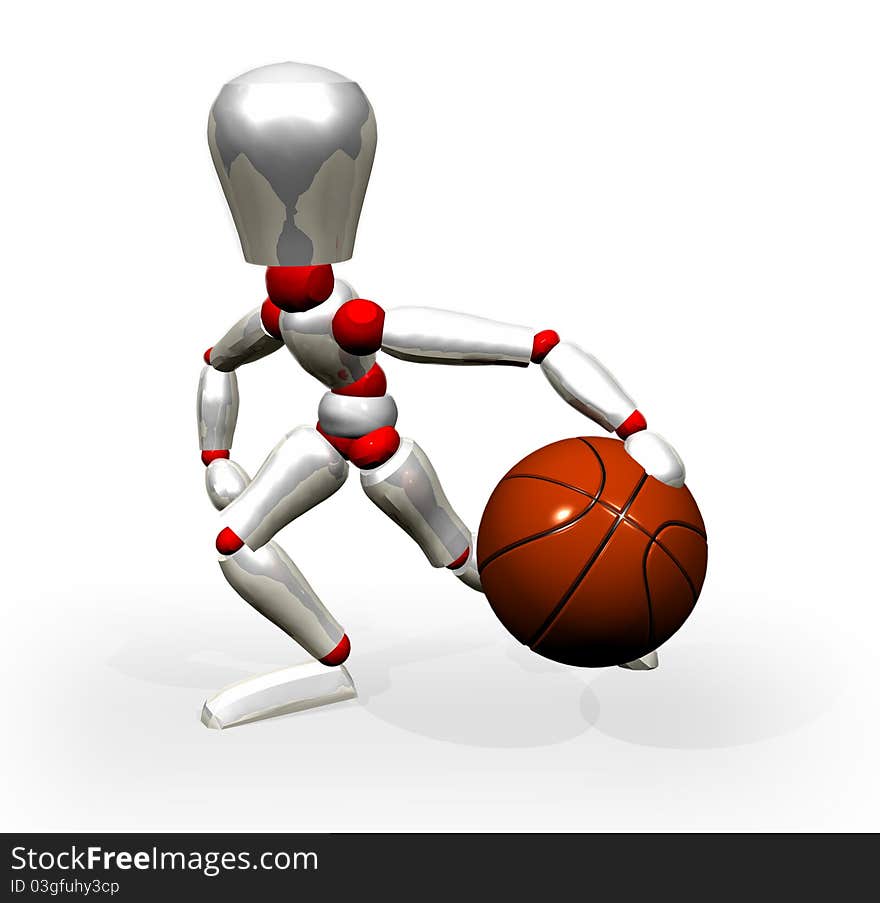 Illustration of mannequin of white color with a basketball ball. Illustration of mannequin of white color with a basketball ball