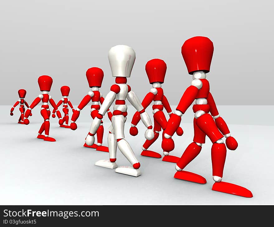 Mannequins illustration walking in red and white color. Mannequins illustration walking in red and white color