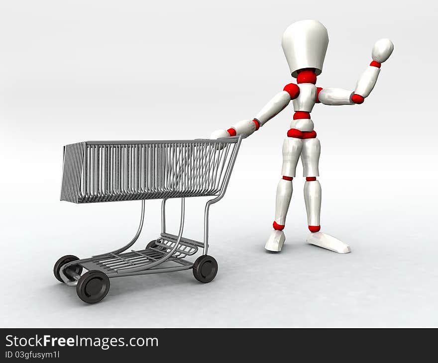 Mannequin illustration with a supermarket car. Mannequin illustration with a supermarket car