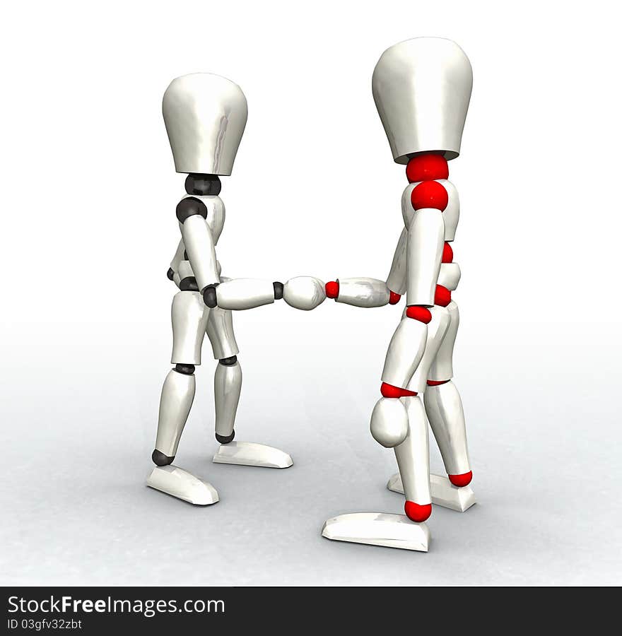 Illustration of two mannequins of white color being given a handshake. Illustration of two mannequins of white color being given a handshake