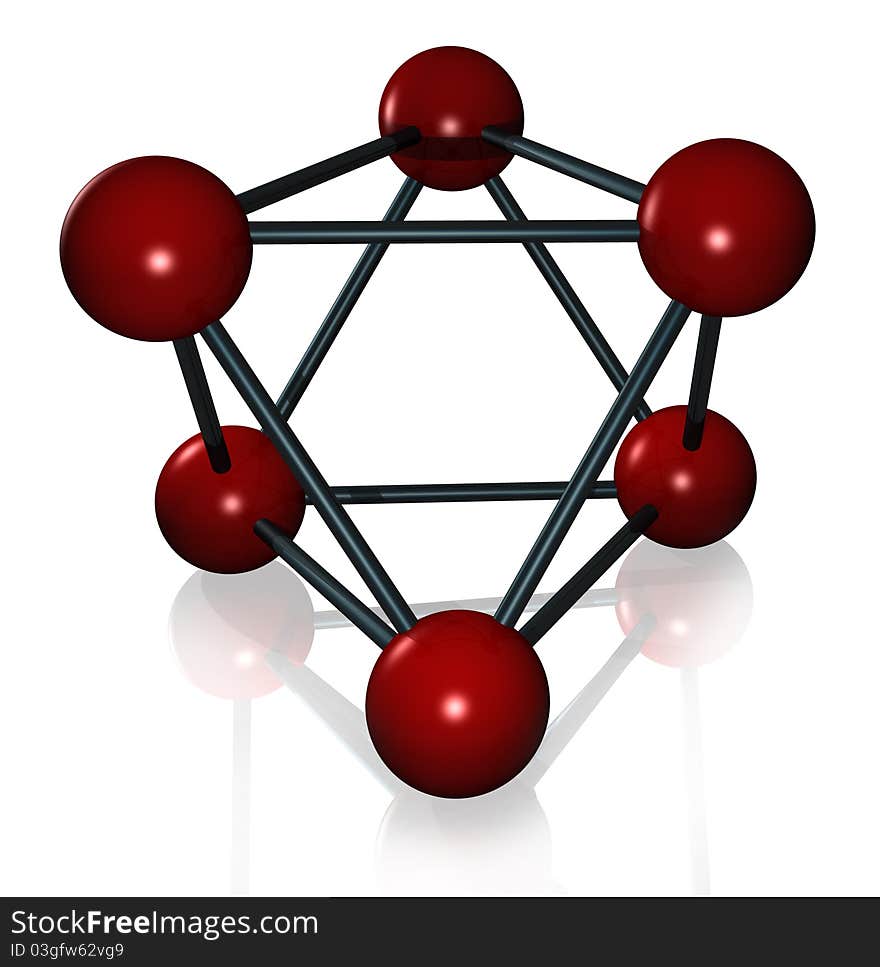 Thr illustration of connected atoms in red colors. Thr illustration of connected atoms in red colors