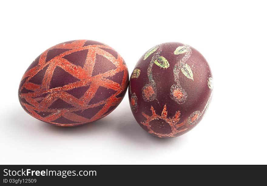 Hand painted easter eggs on white