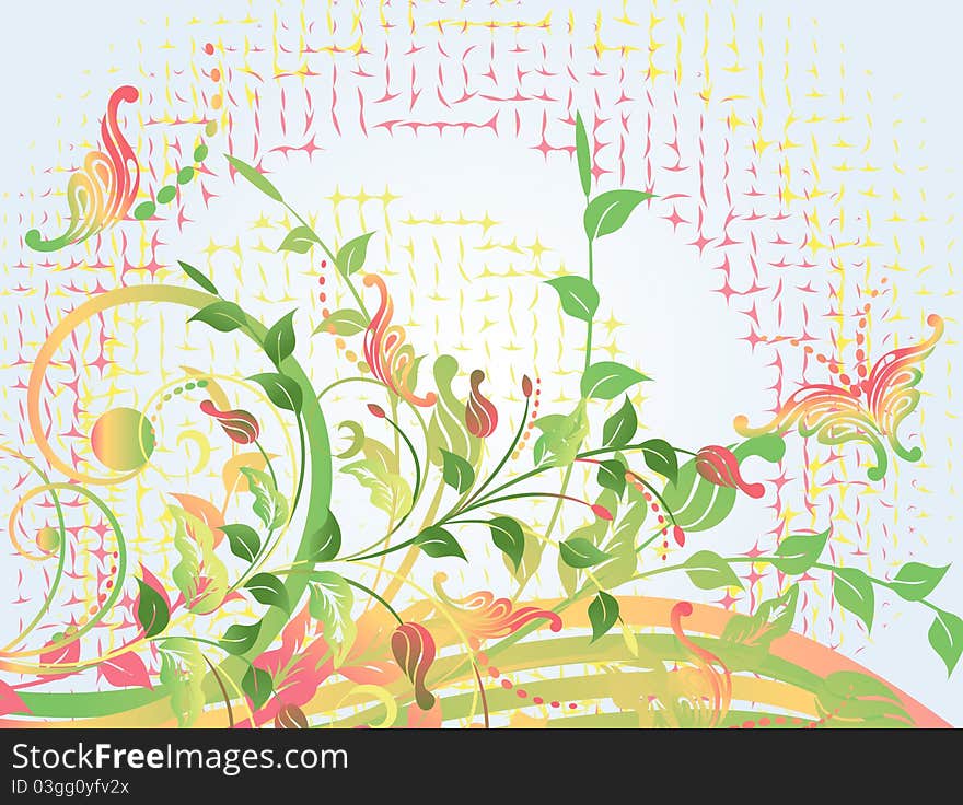 Original floral background with butterflies